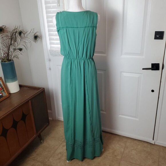 Matilda Jane Maxi Dress Womens Small Green Sleeveless Rayon Comfy Long Crochet - Picture 6 of 16